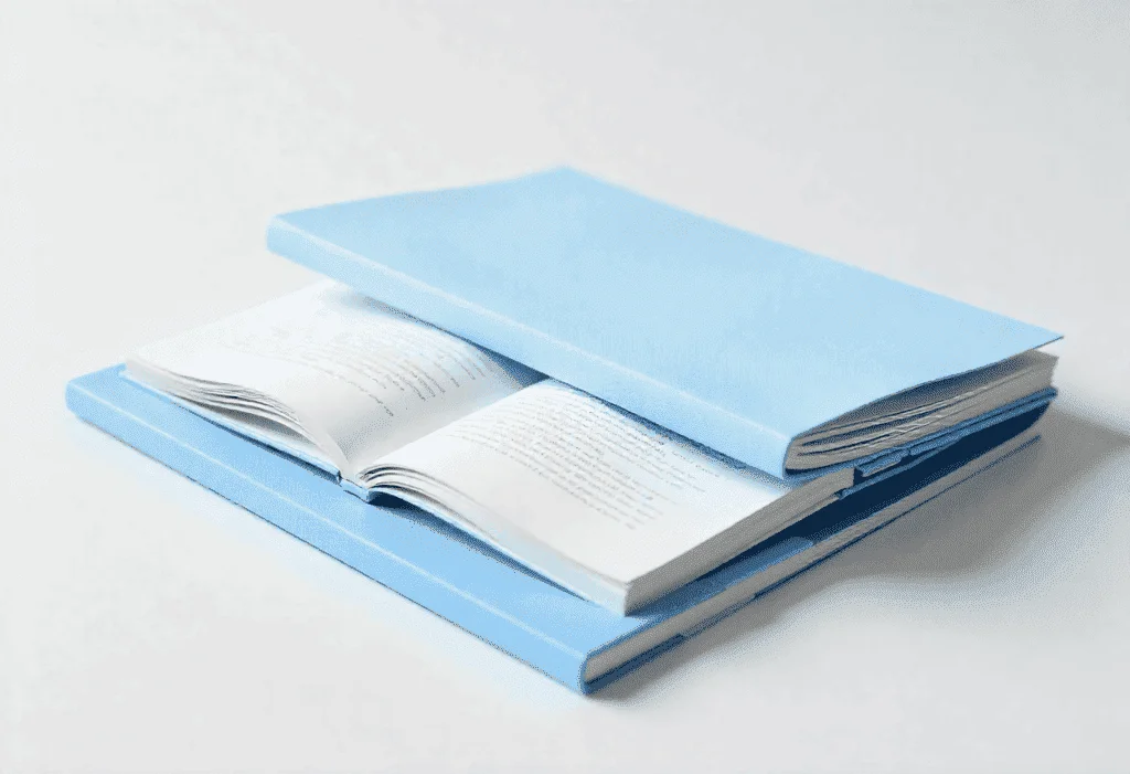 Custom paperback book with soft cover and printed interior pages, displayed on a white background