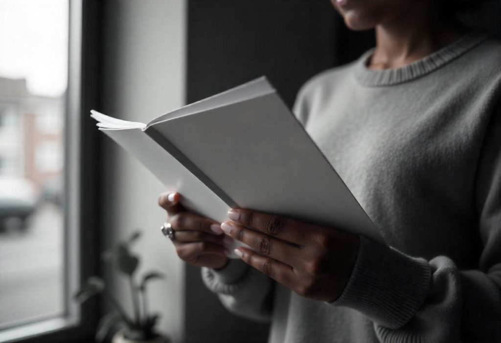 Person holding and flipping through a tri fold brochure